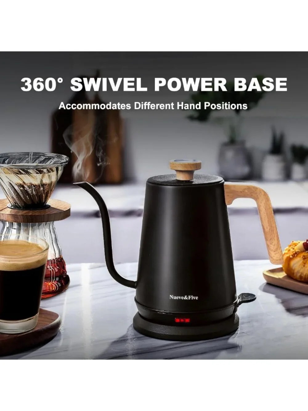 Electric Gooseneck Kettle with Thermometer, 1L Pour Over Coffee & Tea Maker